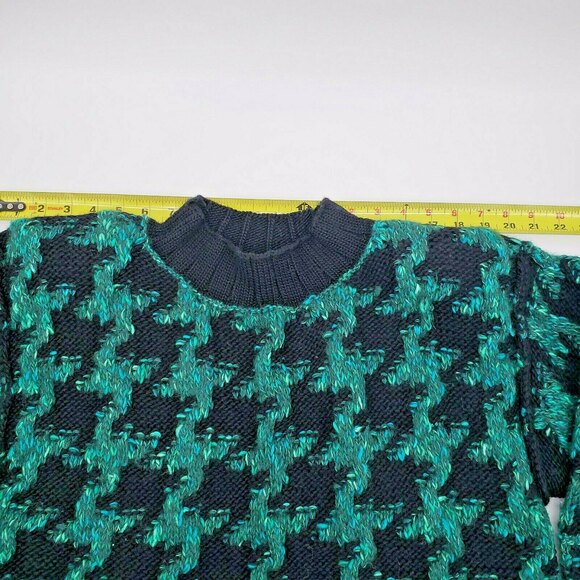 Vtg Liz Claiborne Collection Hand Knit Wool Blend Sweater Green Black Sz Small - Picture 3 of 10